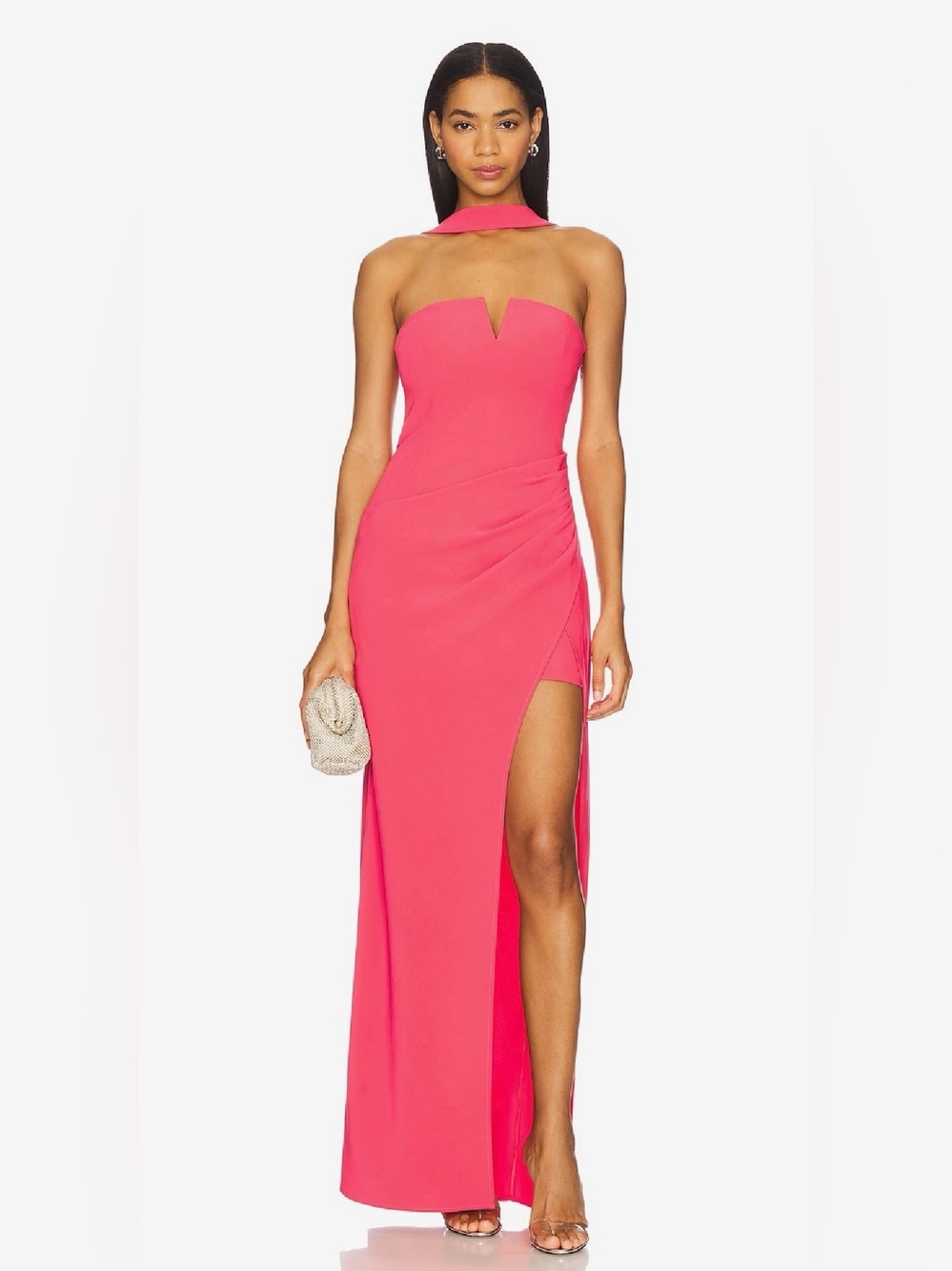 Lovers & Friends Revolve Watermelon Pink Alexis Halter Neck Slit Maxi Dress S